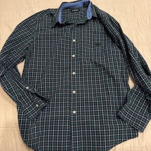 Chaps Men's Blue and Green Checkered Shirt